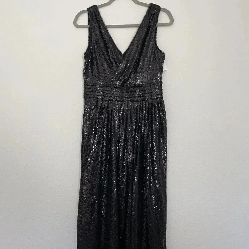 Kate Kasin Sequin Formal Cocktail Party Evening Maxi Dress Black Size 6